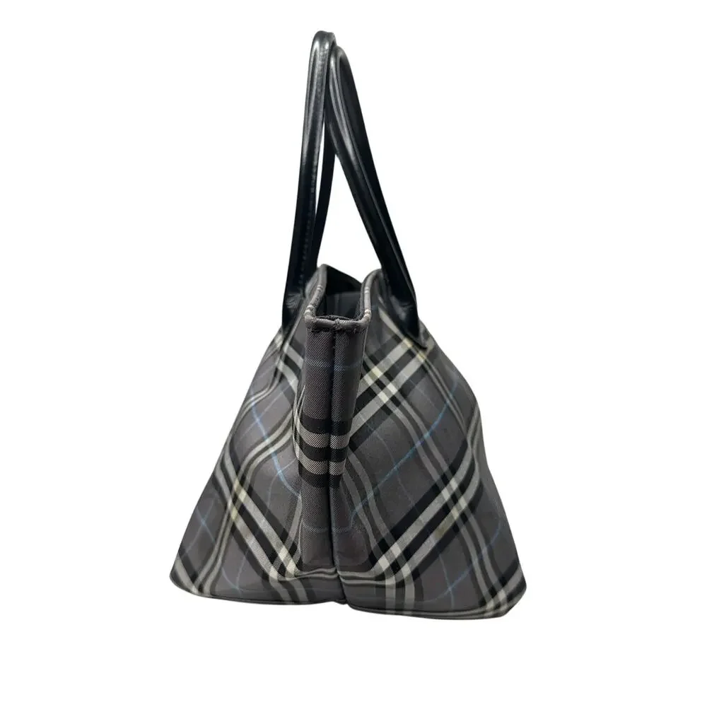 Autre Marque Burberrys London Gray Nova Check Blue Label NylonTote Bag